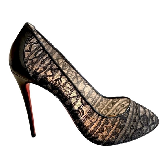 Christian Louboutin Dorissima 100 Black Lace Pumps Heels US 8.5 EU 38.5 - Picture 5 of 10